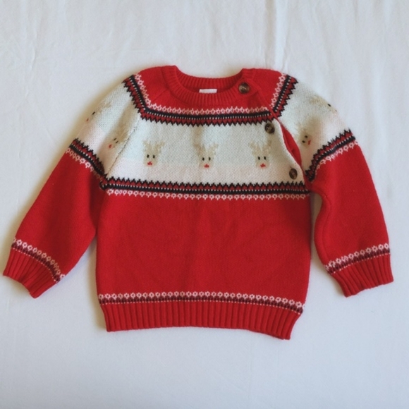 pat pat red reindeer 100% viscose comfy crewneck knit sweater 3T toddler unisex - Picture 1 of 9